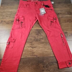 Men SMUGGLERS MOON Woven Jeans Size 42W 34L Dusty Red Cargo Hip Hop Urban NWT